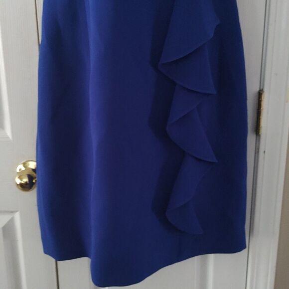 Teri Jon Rickie Freeman royal blue bow ruffle side sleeveless party formal dress - Picture 2 of 6